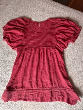 Free People Rose Red Puff Sleeve Tunic